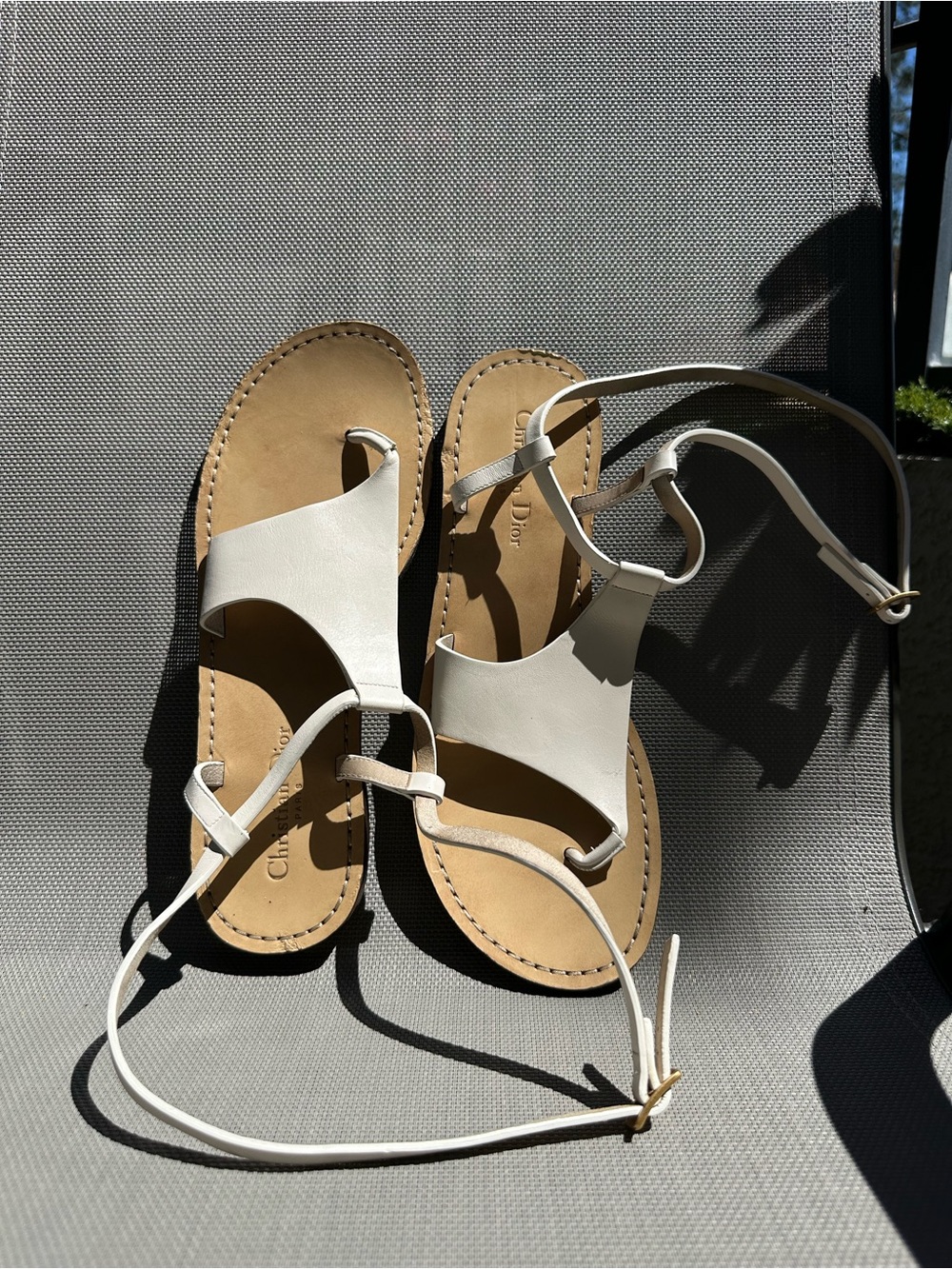 Vintage Christian Dior Paris White Leather Ankle Strap Sandals – EU 42